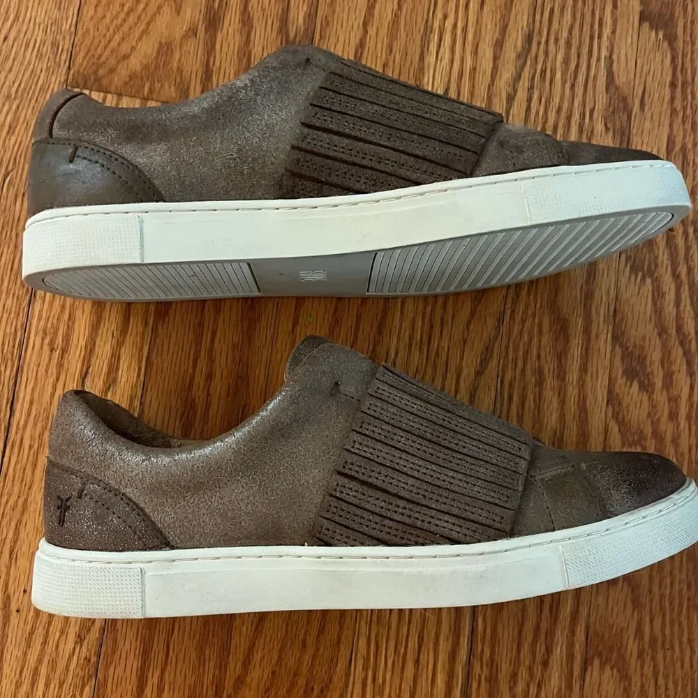 Frye | Women's Ivy Gore Distressed Leather Slip-On Sneakers in Brown Size 9